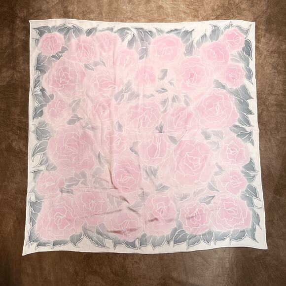 Vintage 90s Pastel Floral Rose Scarf Mesh Pink Gray Coquette Princess Cottage - Picture 1 of 6